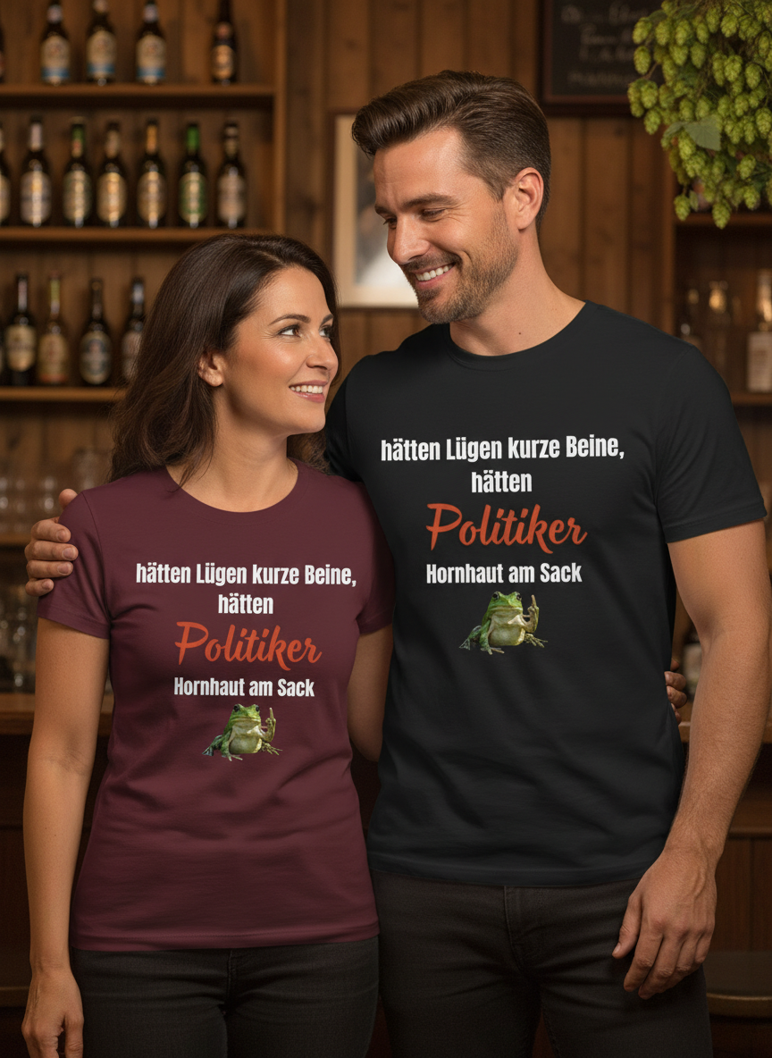 Paar mit politischem Satire-T-Shirt