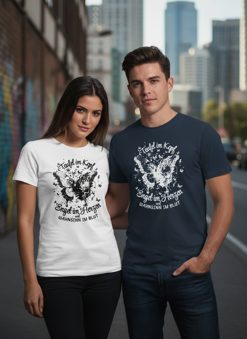 Paar mit Teufel im Kopf Engel im Herzen T-Shirts