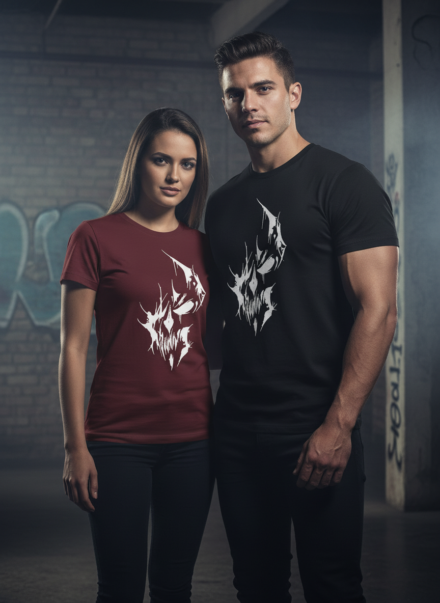 Paar mit weißem Skull T-Shirt Design