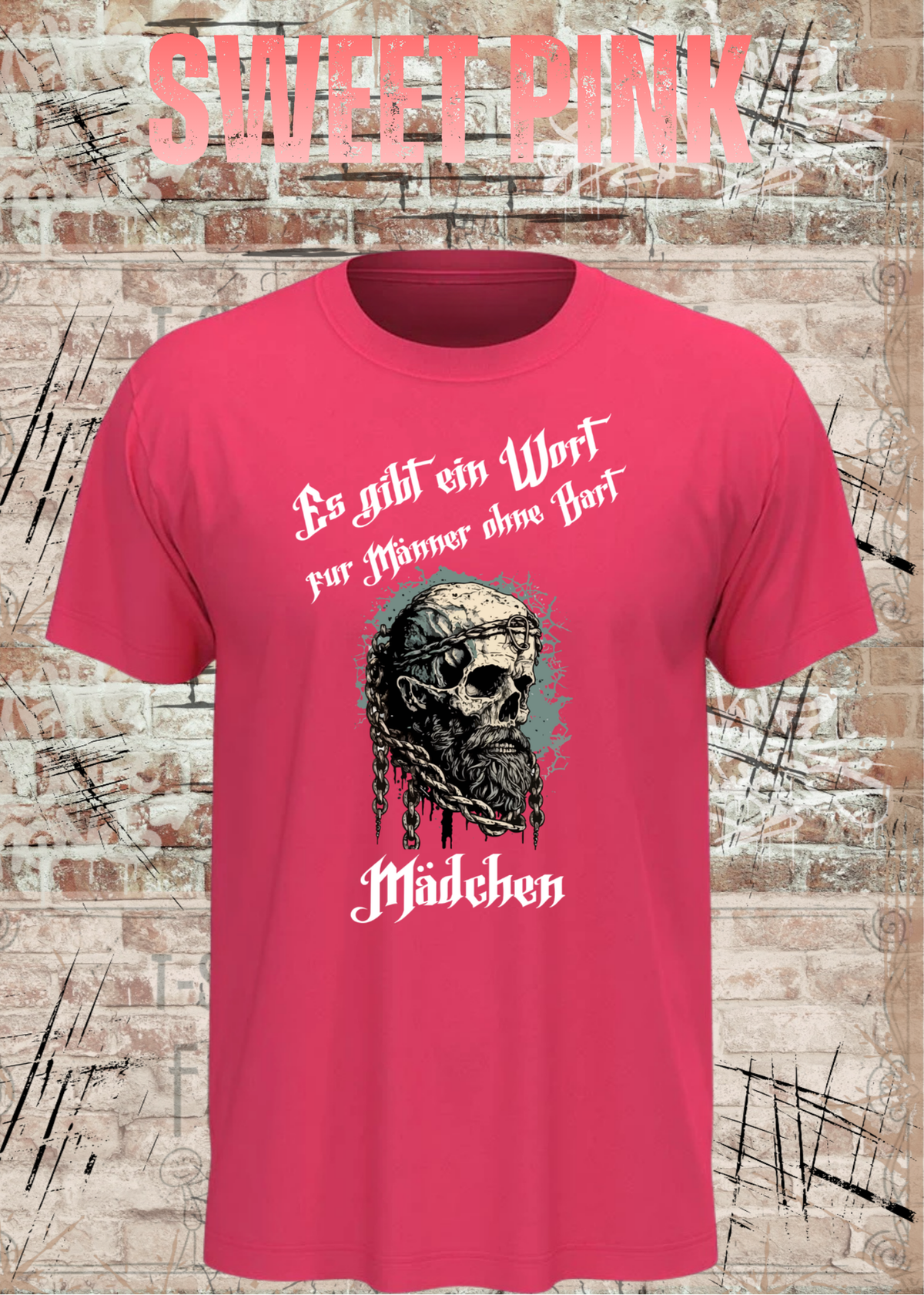 Herren-T-Shirt „Es gibt einen Namen für Männer ohne Bart“ in Sweet Pink.