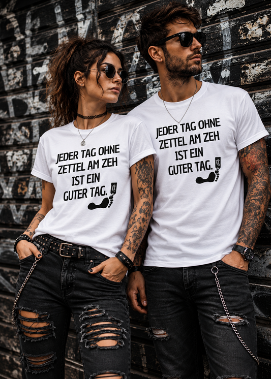 Tragebeispiel: Pathologe T-Shirt – Jeder Tag ohne Zettel am Zeh ist ein guter Tag in White.