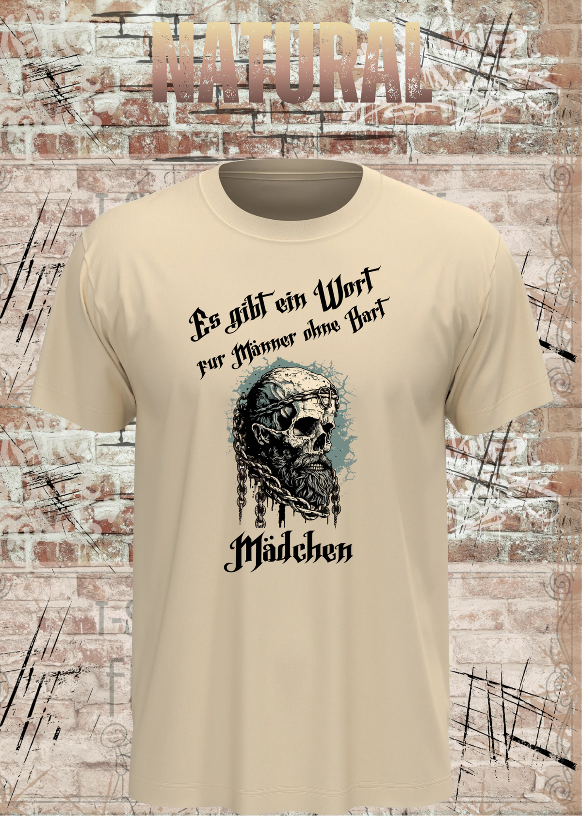 Herren-T-Shirt „Es gibt einen Namen für Männer ohne Bart“ in Natural.