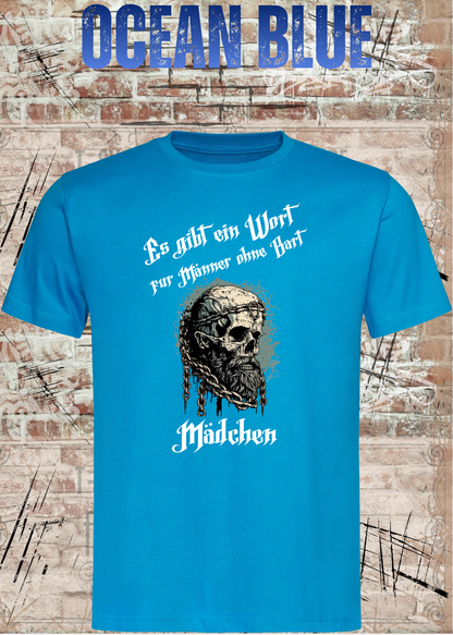 Herren-T-Shirt „Es gibt einen Namen für Männer ohne Bart“ in Ocean Blue.