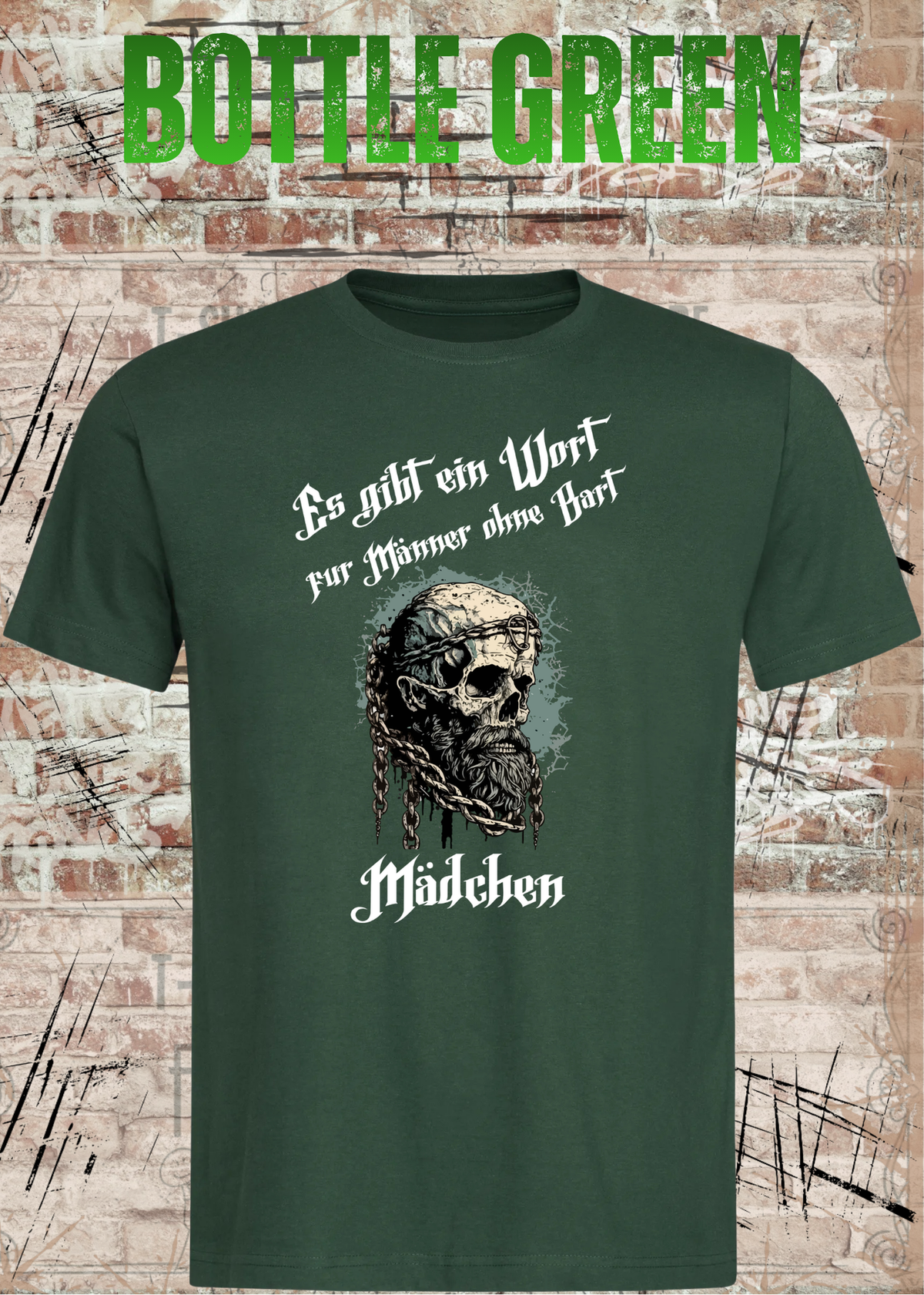Herren-T-Shirt „Es gibt einen Namen für Männer ohne Bart“ in Bottle Green.