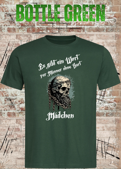 Herren-T-Shirt „Es gibt einen Namen für Männer ohne Bart“ in Bottle Green.