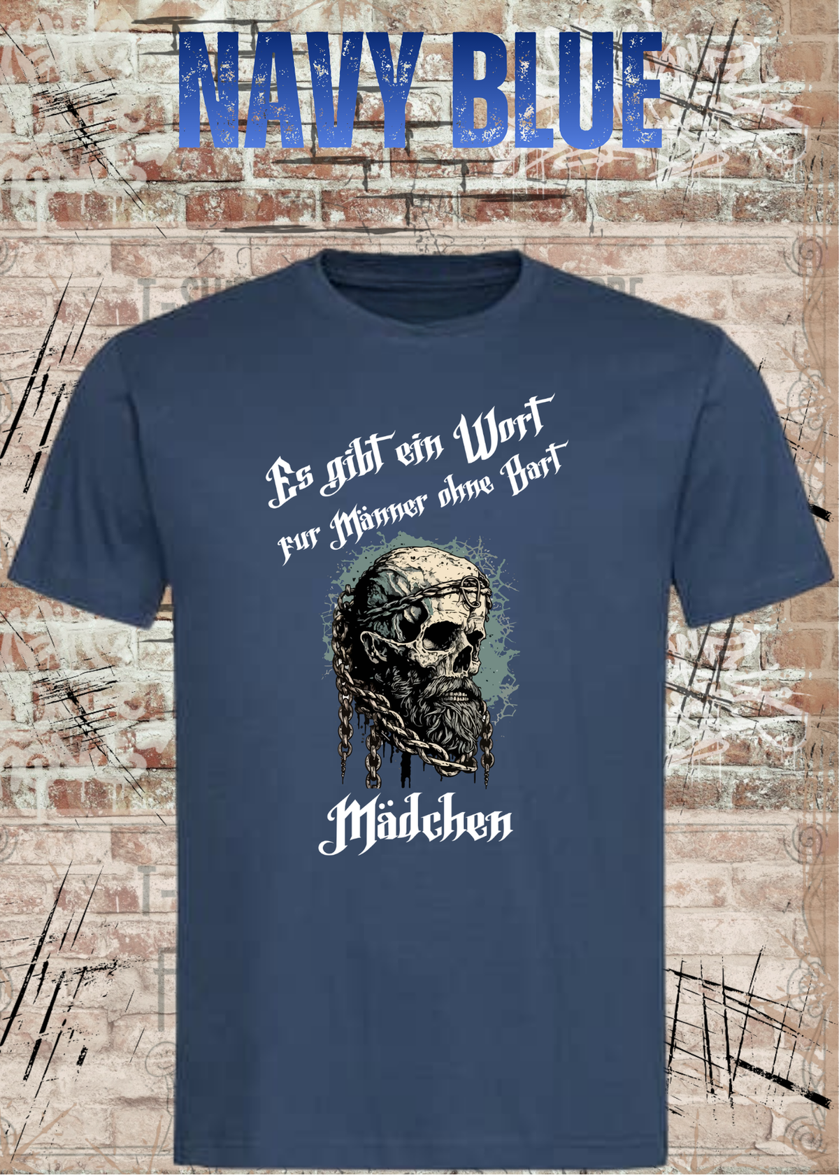 Herren-T-Shirt „Es gibt einen Namen für Männer ohne Bart“ in Navy Blue.