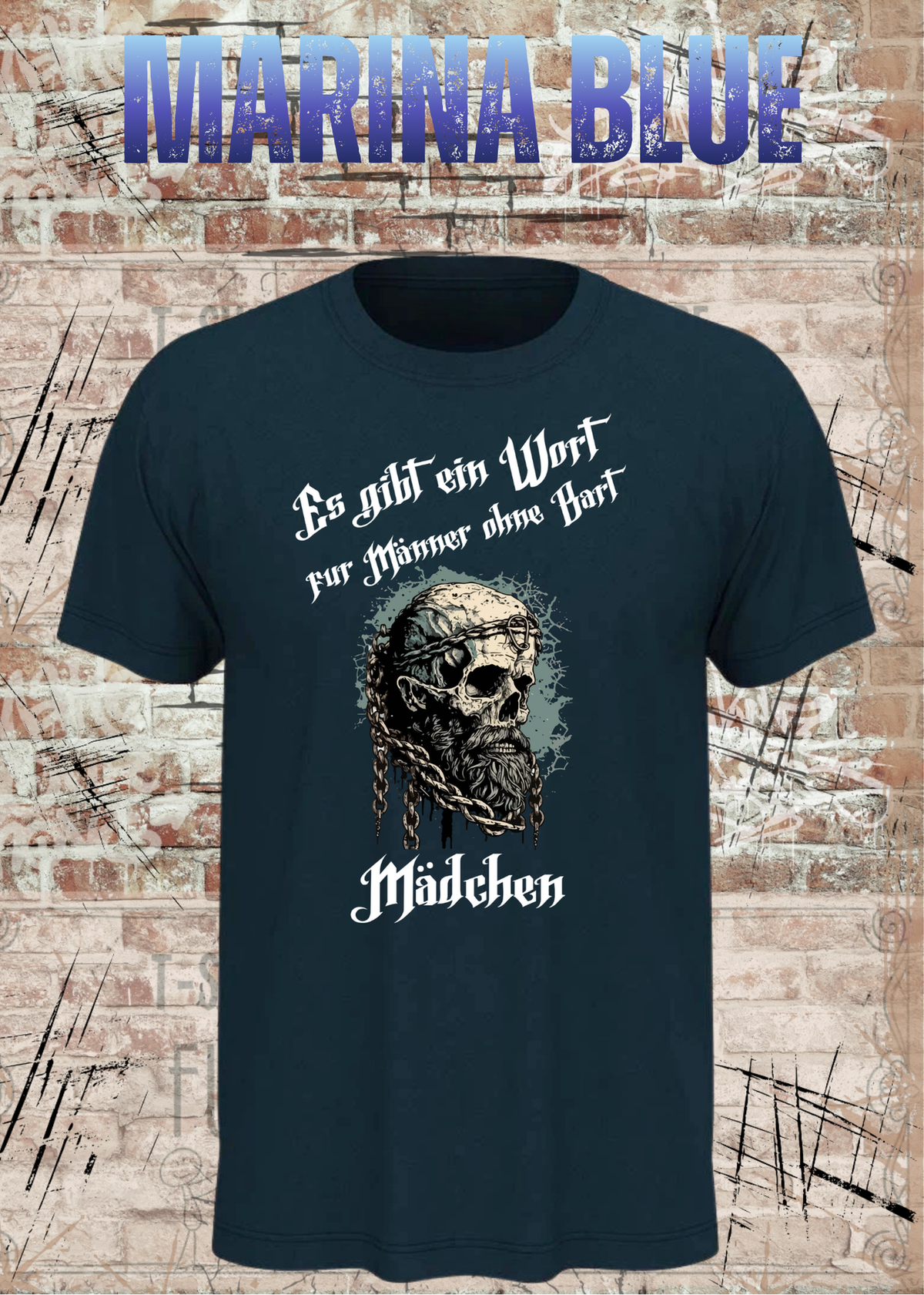 Herren-T-Shirt „Es gibt einen Namen für Männer ohne Bart“ in Marina Blue.