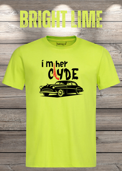 Herren T-Shirt I'm her Clyde Bonnie und Clyde in Bright Lime.