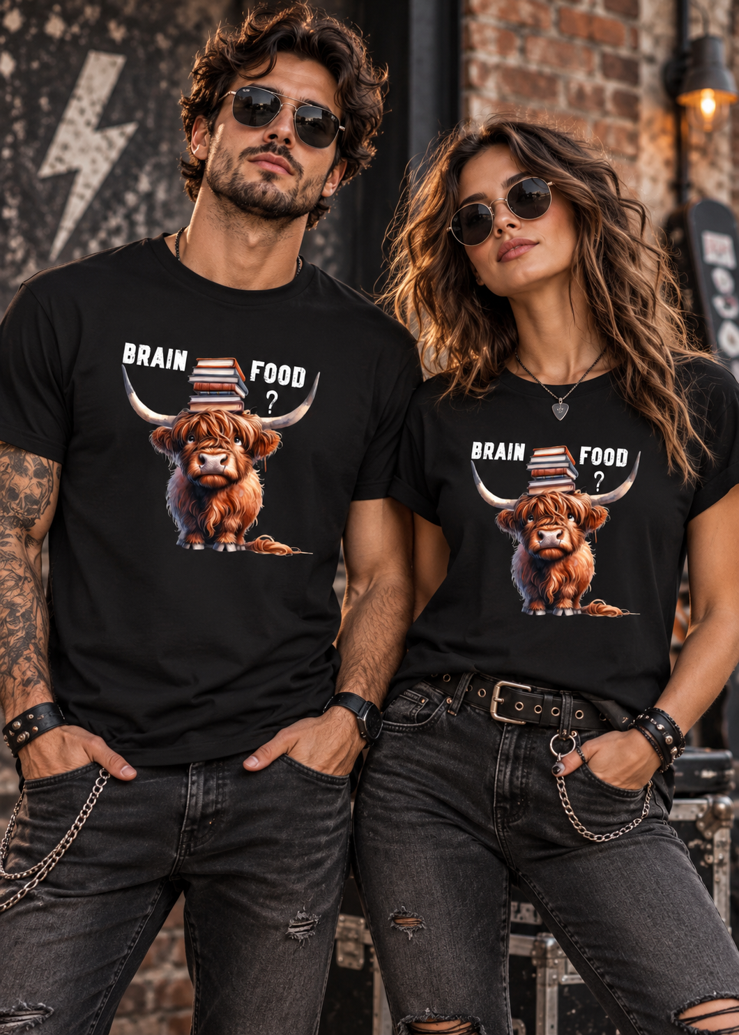 Tragebeispiel: Unisex-T-Shirt „Brain Food?“ in Black Opal.