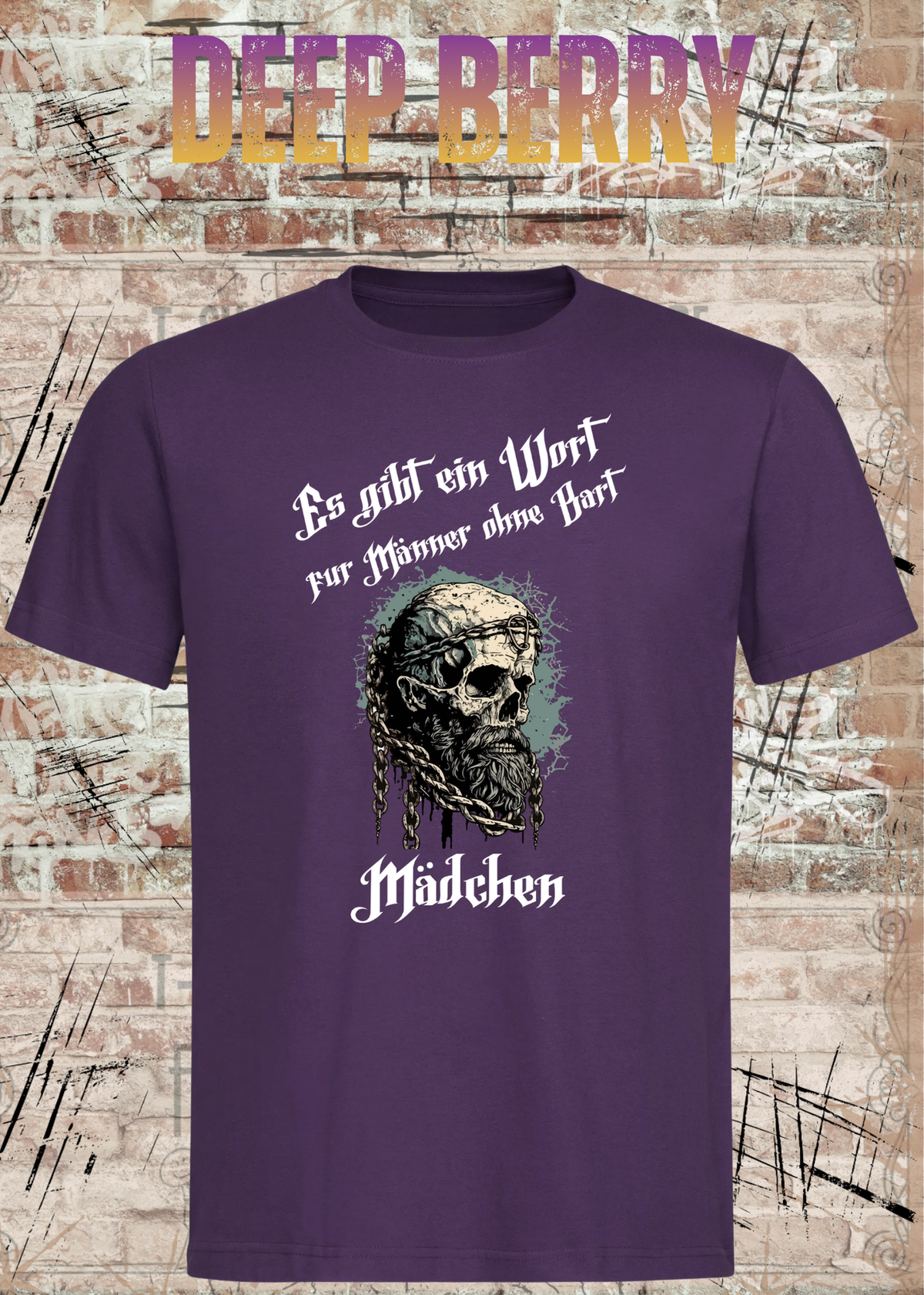 Herren-T-Shirt „Es gibt einen Namen für Männer ohne Bart“ in Deep Berry.