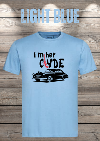 Herren T-Shirt I'm her Clyde Bonnie und Clyde in Light Blue.