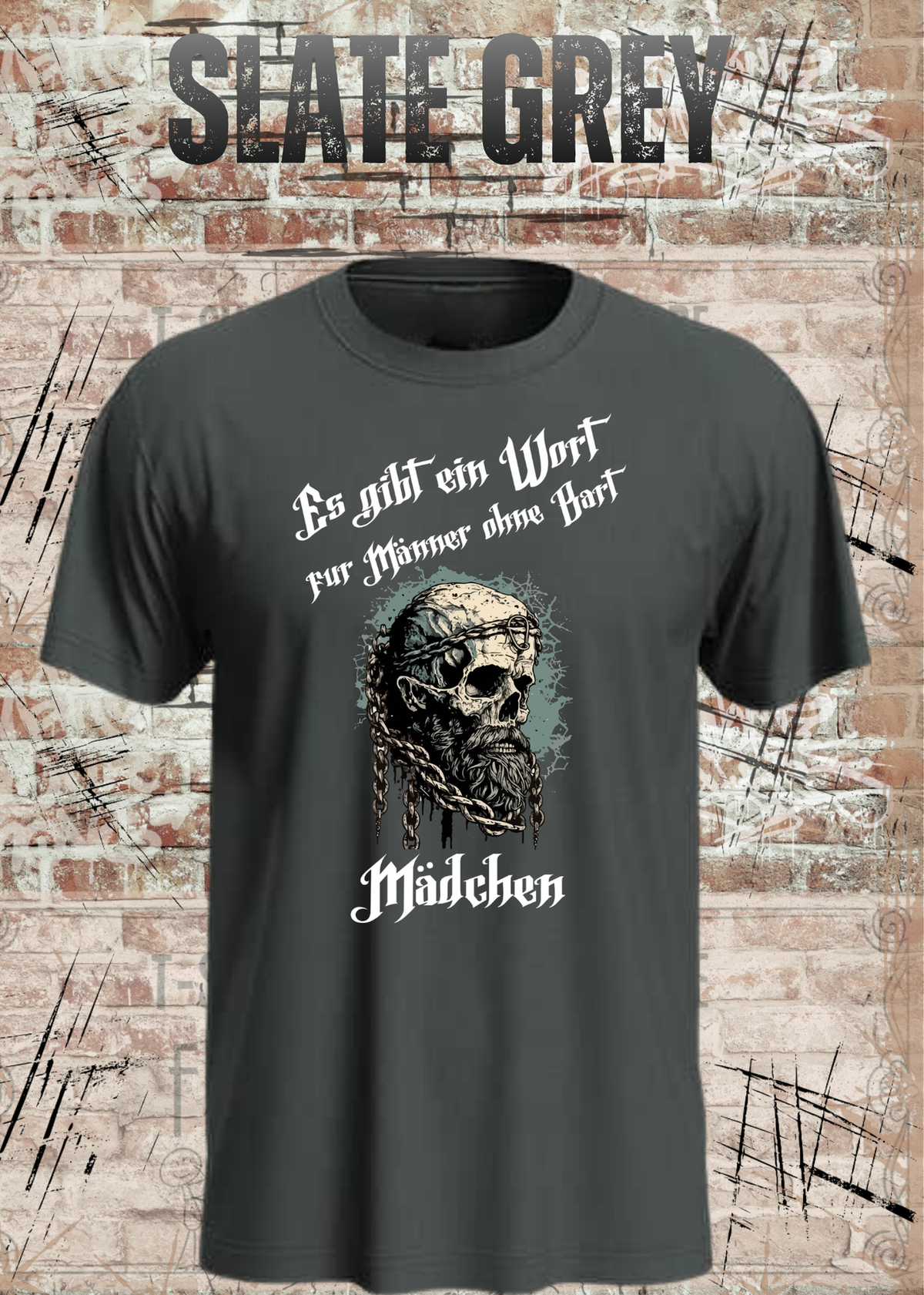 Herren-T-Shirt „Es gibt einen Namen für Männer ohne Bart“ in Slate Grey.