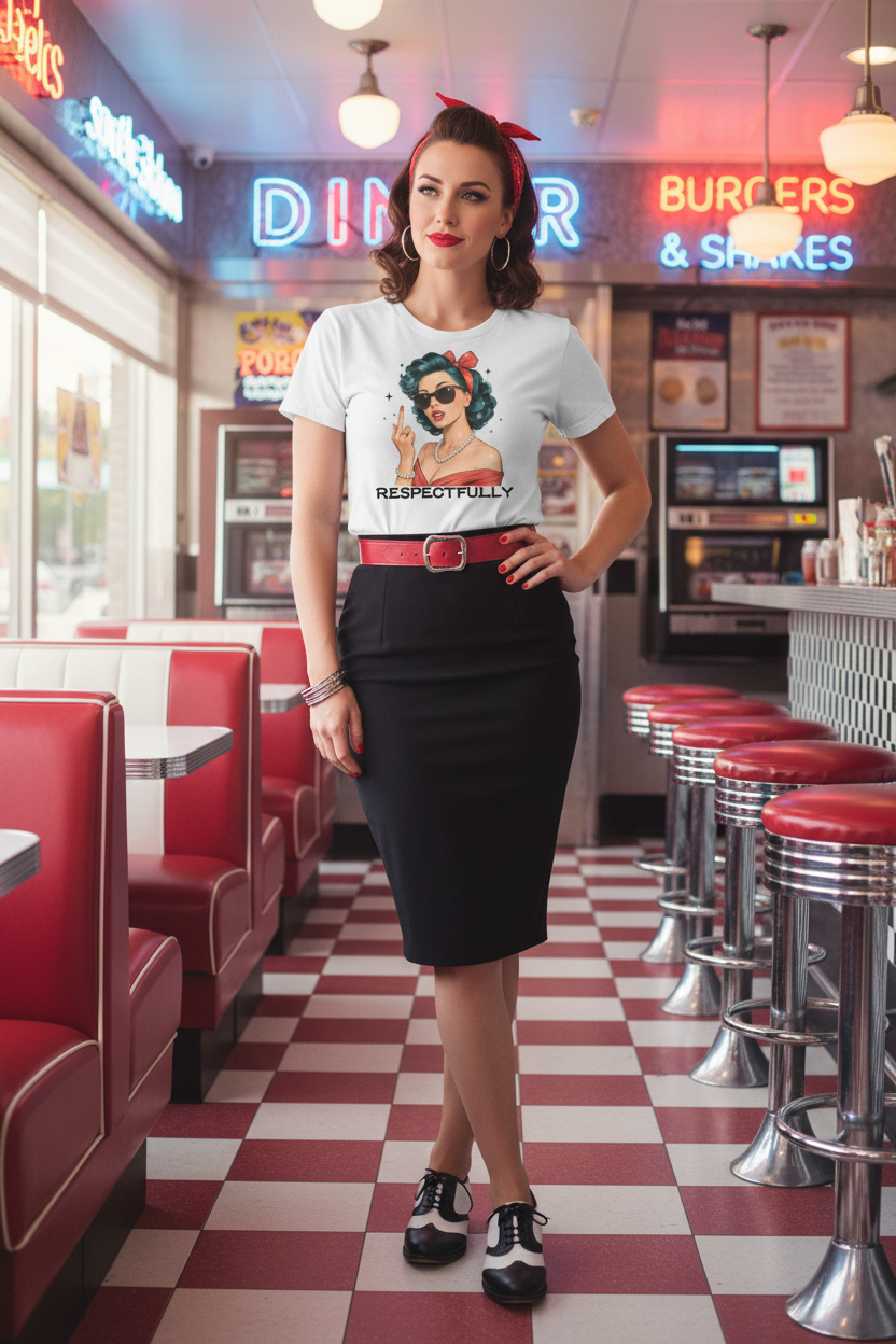Rockabilly Frau mit Respectfully T-Shirt