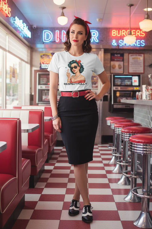 Rockabilly Frau mit Respectfully T-Shirt