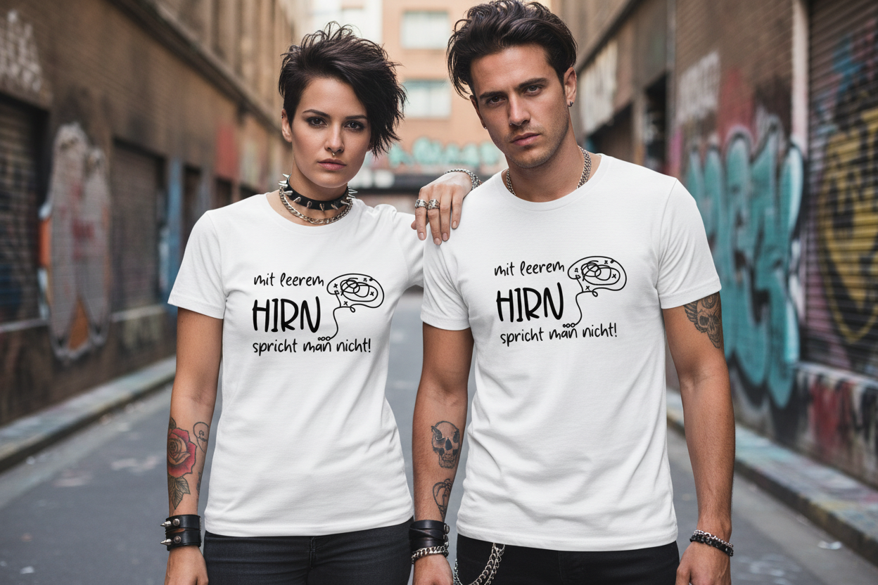 Rocker Paar mit Mit leerem Hirn T-Shirts