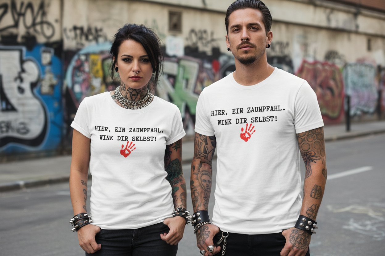 Rocker Paar mit Zaunpfahl T-Shirt ohne Jacken