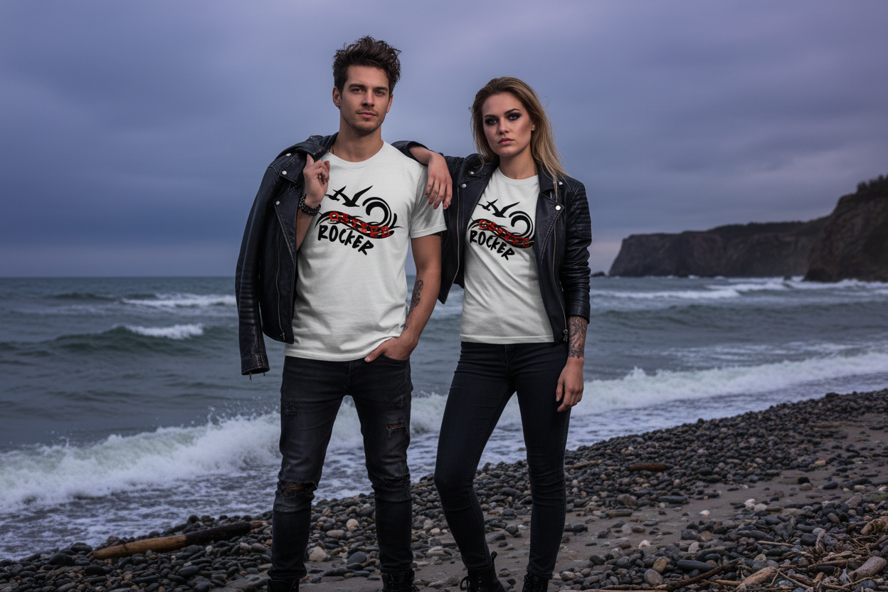 Rockiges Paar im Ostsee-Rocker T-Shirt
