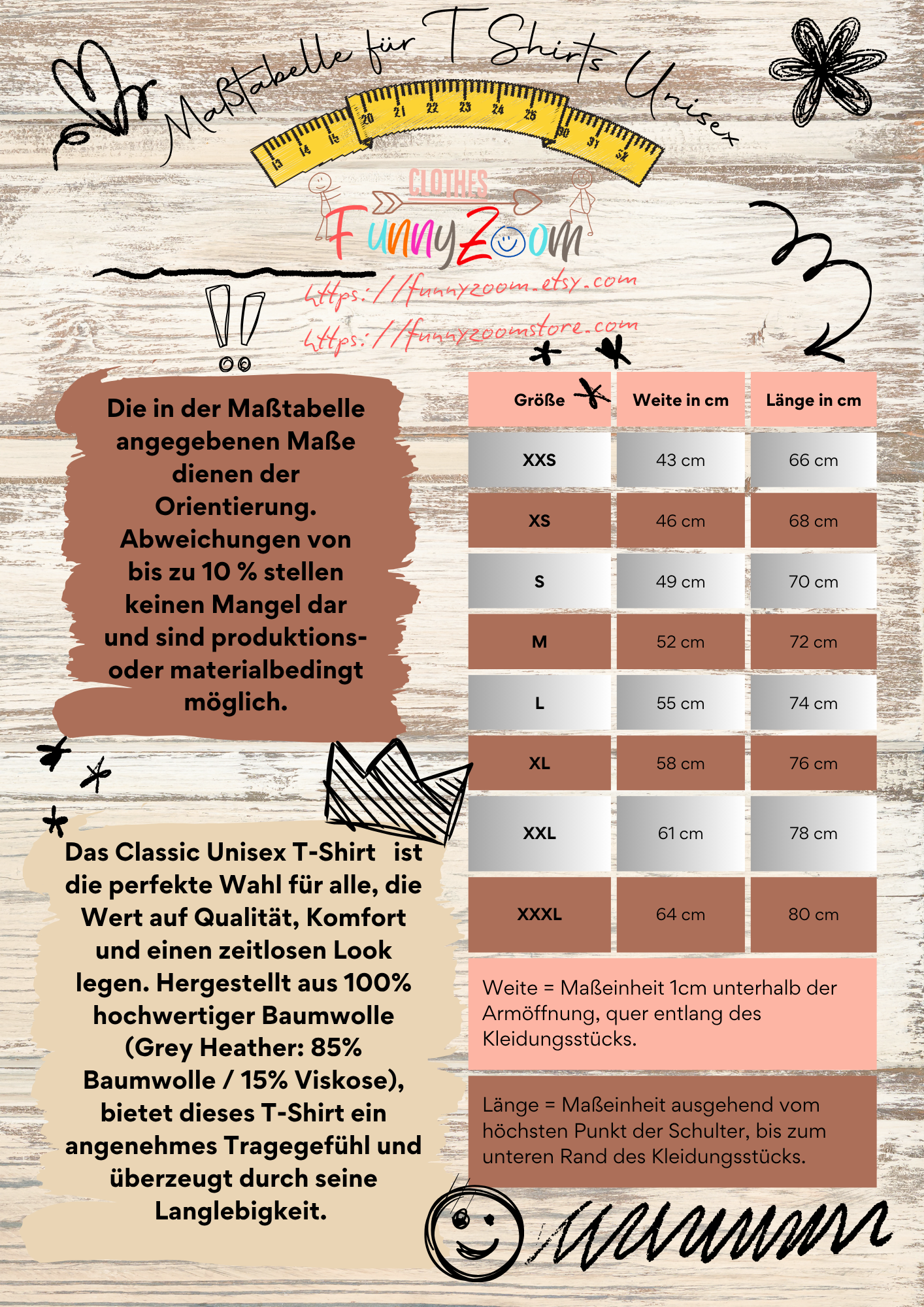 Maßtabelle T Shirt Männer/Unisex